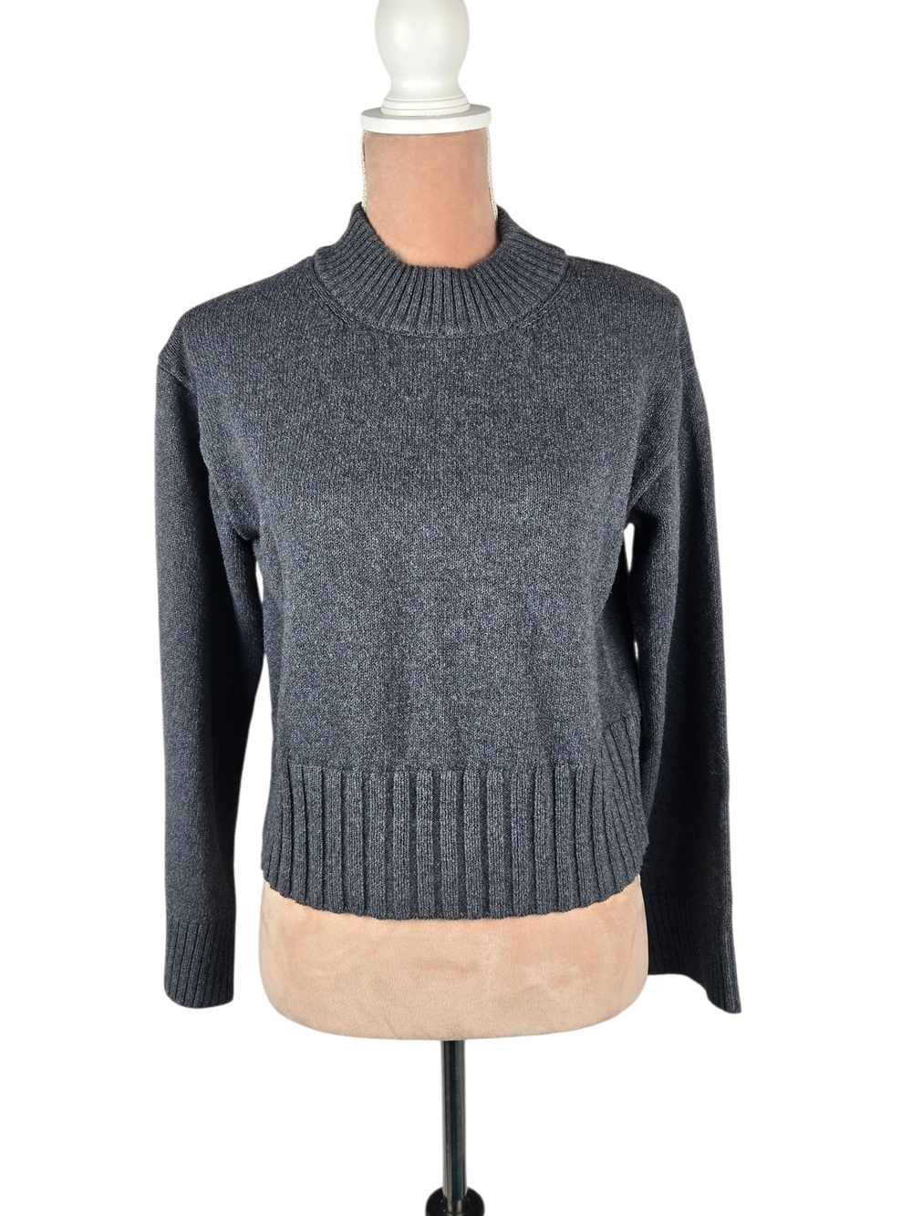 One Grey Day Cropped Mock Neck Sweater in charcoal gray Size Small